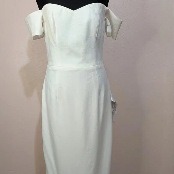 (NWT) Dress The Population Womens Off The Shoulder Dress M Off White Ivory NEW - Picture 3 of 14